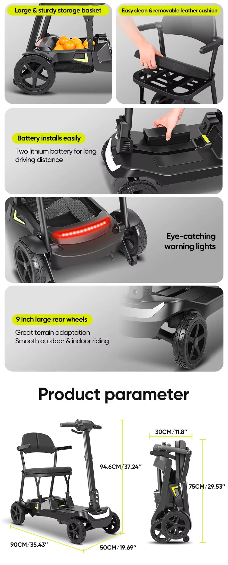 YL-985S Folding Mobility Scooter, Lightweight, 12 Mile Range