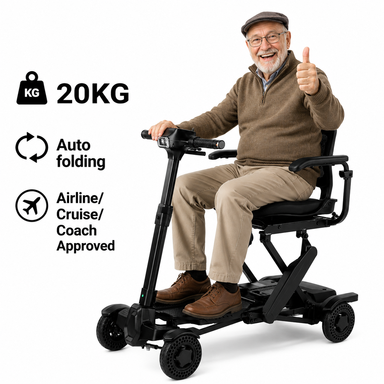 Explorer Auto Folding Mobility Scooter With Removable Battery 24kg, 12 Mile Range