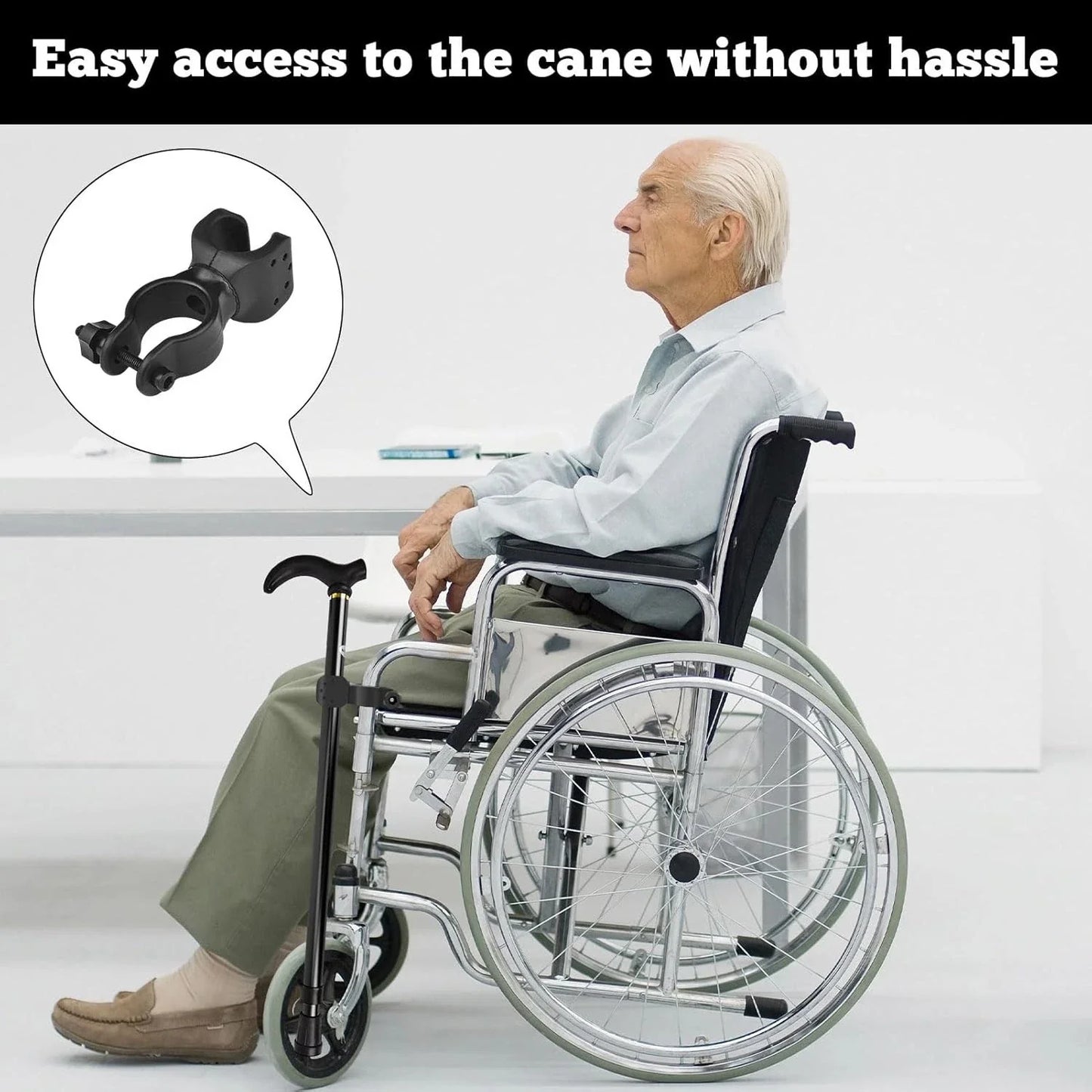Walking Stick Holder for Mobility Scooter, 2 Pack with 360 Degree Rotatable Clip