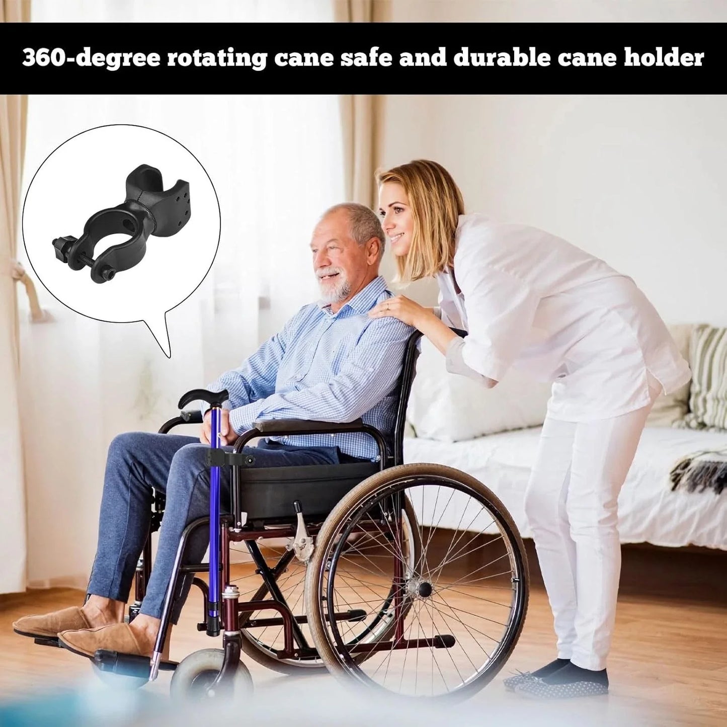 Walking Stick Holder for Mobility Scooter, 2 Pack with 360 Degree Rotatable Clip