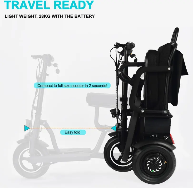 SCOTE-48350 Folding Mobility Scooter 3 Wheel Li-ion Dual Motor 700W, 20 Mile Range